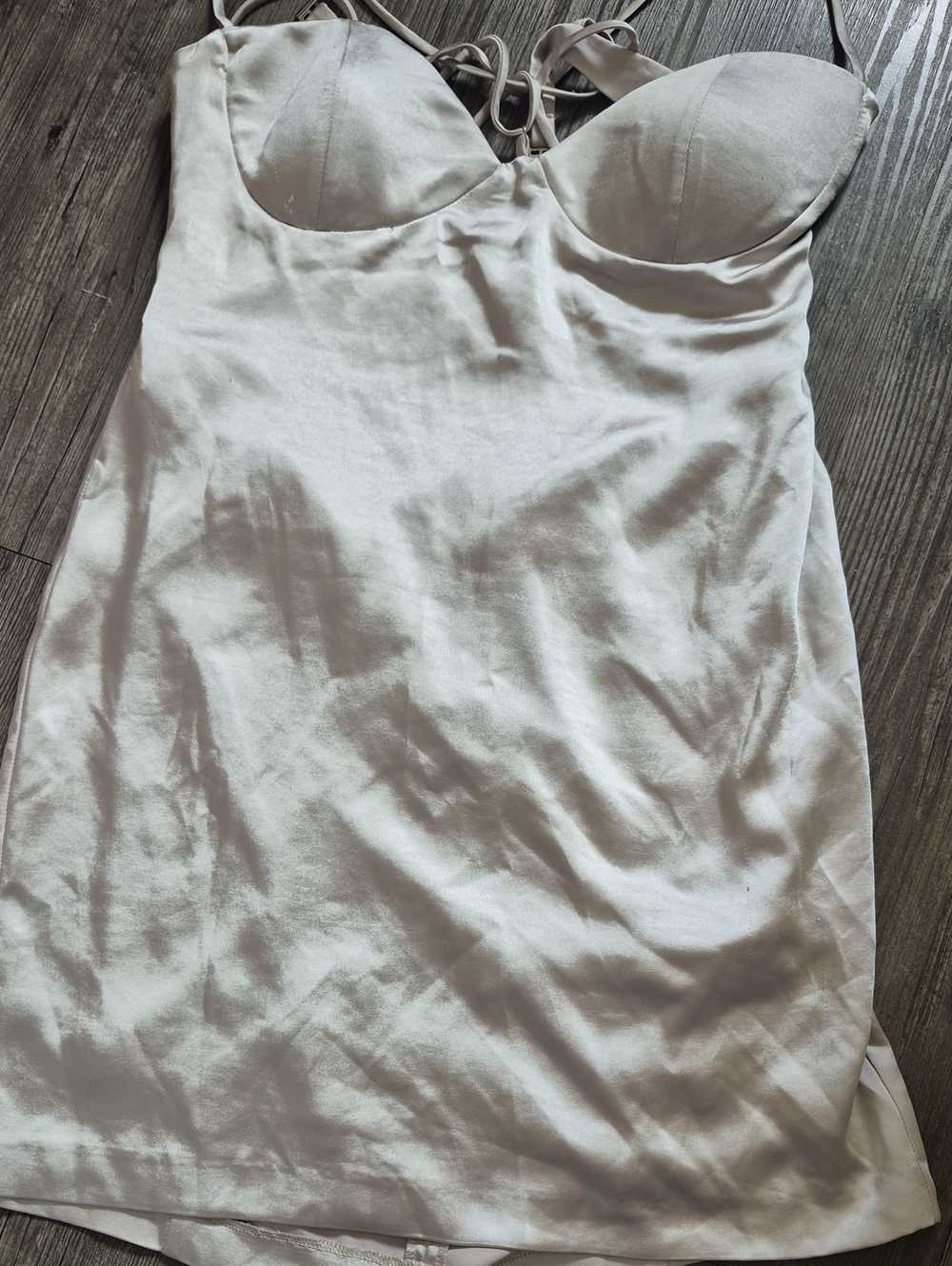 ZARA Liquid Satin Padded Bustier Dress  in Light Silvery Cream